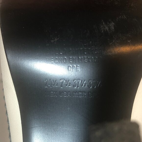 ANDREA Heels Women's Size 7.5 Cream Black Peep Toe Shoes - Picture 8 of 11